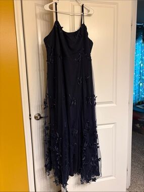 Lulu's Abundant Charm Navy Blue 3D Floral Appliqué Maxi Dress